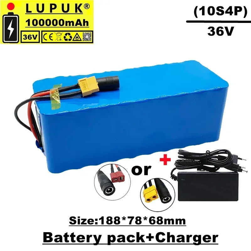 

2023 latest 36v battery pack 10S4P 100000mAh 1000W built-in BMS suitable for electric bicycles and scooters+charger