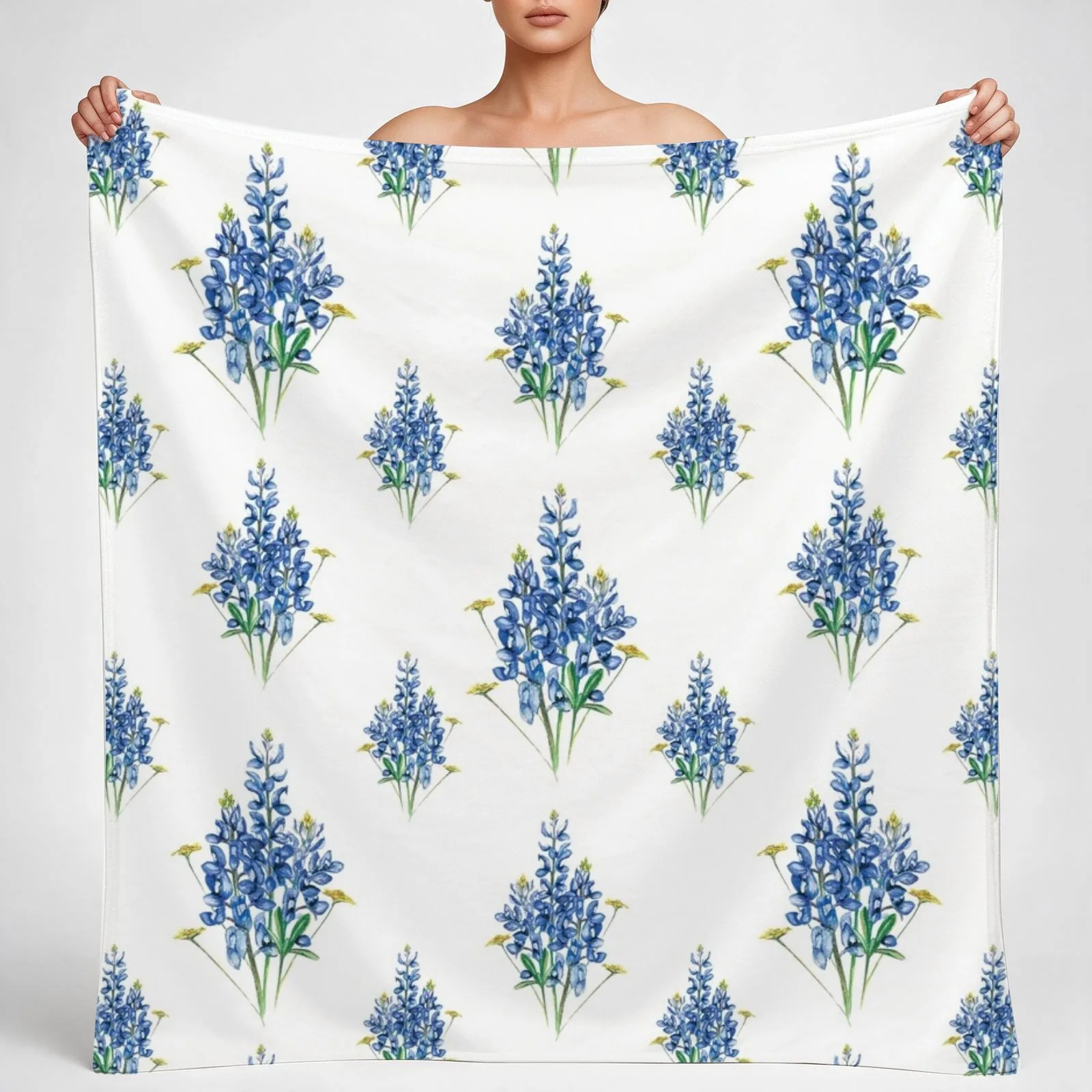 Bluebonnets and Wildflowers Pattern Throw Blanket couch cozy soft plush fuzzy picnic outdoor blanket