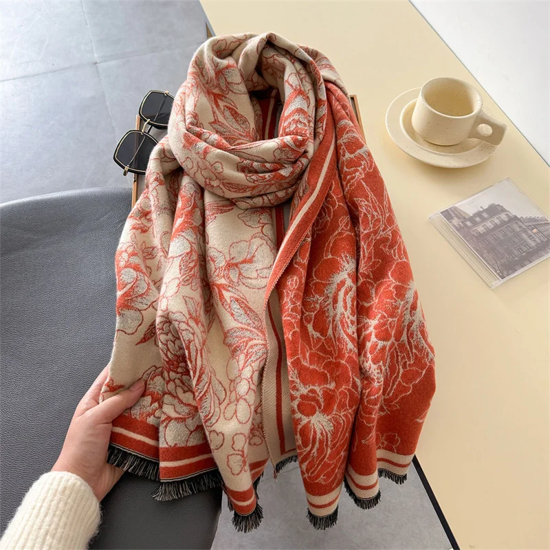 New Winter Shawl Scarves Wrap 2024 Design Cashmere Scarf Women Warm Fashion Pashmina Femal Poncho Neckerchief Echarpe Bandana