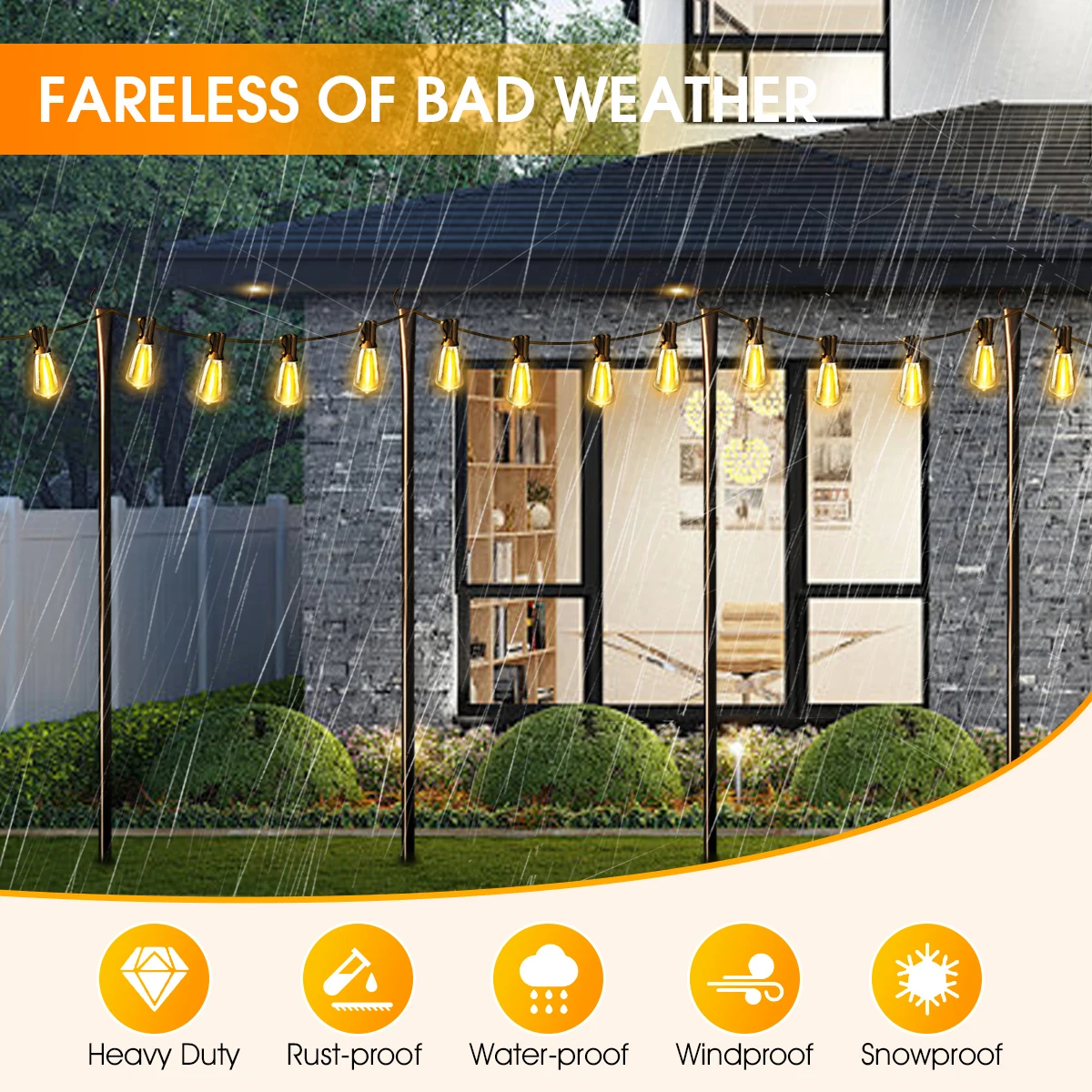 4 Pack 10ft String Light Pole for Deck, Metal String Light Pole for Outdoor Hanging,  (only string light pole)