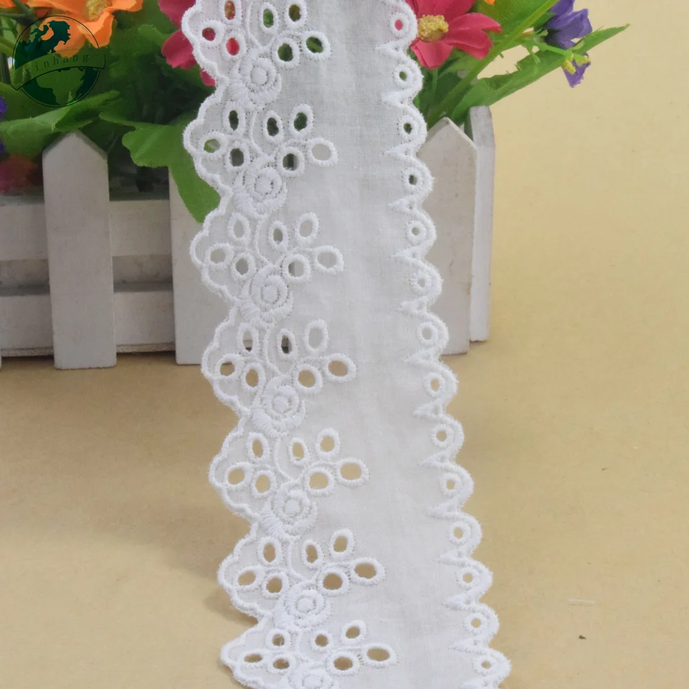 Embroidery White Lace  100% Cotton Fabric 5.5CM Wide Sewing Ribbon Trim Wedding Dress DIY Dolls Colthes Curtain Accessories#4326