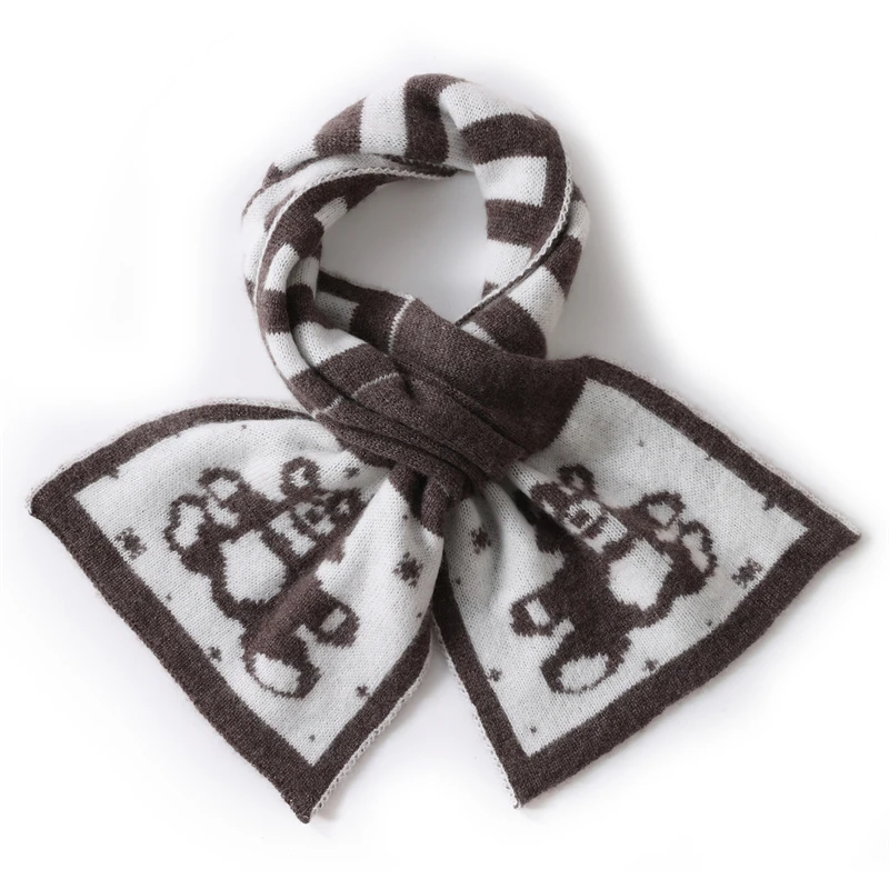 

100% Pure Cashmere Short Scarf Autumn Winter Warm Jacquard Bear Scarf Versatile Knitted Perforated Neck Warmer