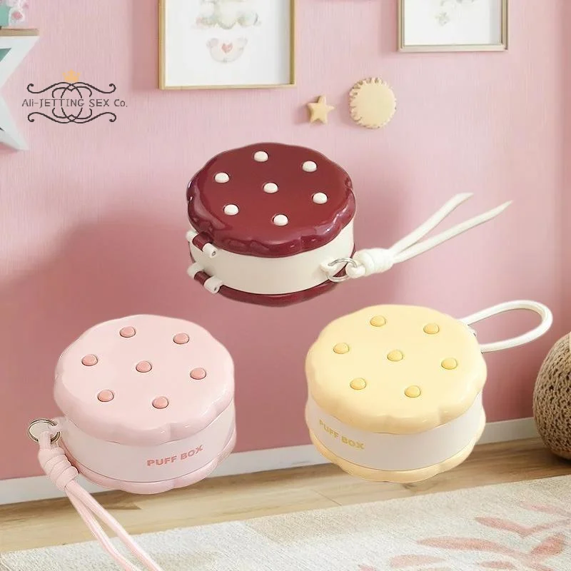 1pc forma de biscoito dupla camada pó puff stora caixa material seguro multifuncional caixa de armazenamento de cosméticos organizador de caixa à prova de poeira