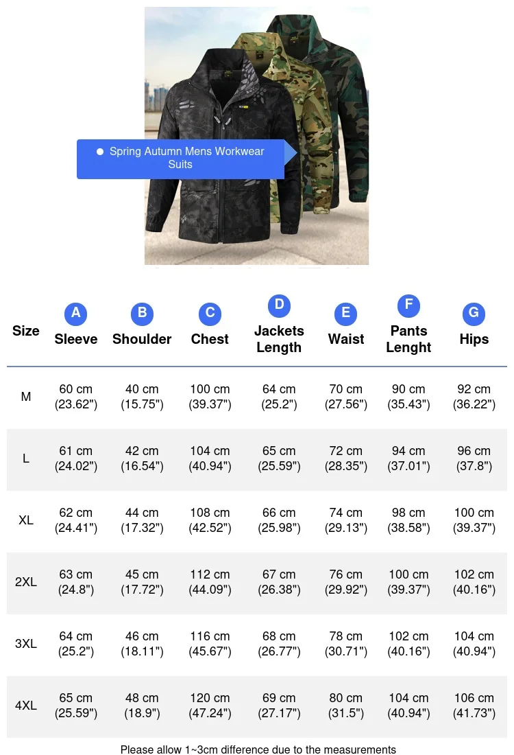 Spring Autumn Men Camo Hiking Workwear Sets Men Windbreaker Tactical Suit Man Jackets + Pants Breathable Training Uniform Sets