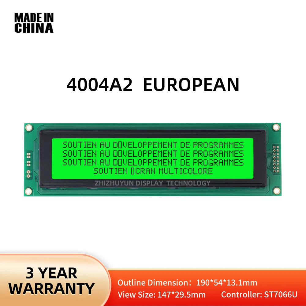 Módulo europeu do LCD do caráter, luz verde, garantia de qualidade, 4004A2, 5V, 40X4, 4004, 190*54*13.1mm