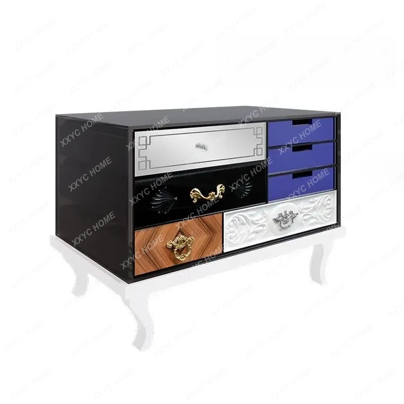 TTclassic Solid Wood Color Display Cabinet Art Living Room Decorative Cabinet Light Luxury Advanced Storage Cabinet