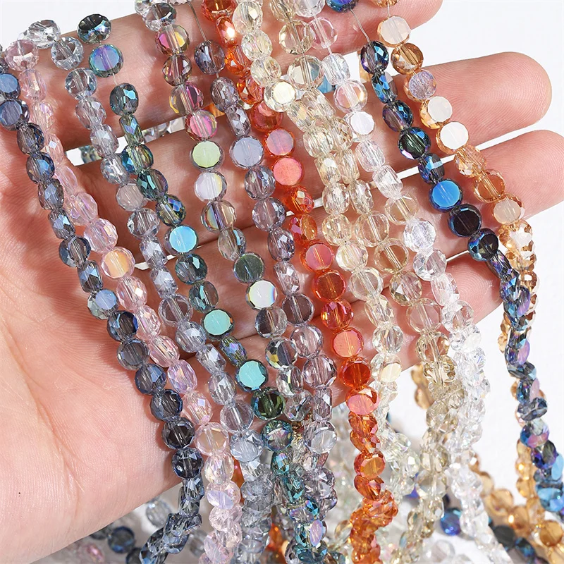 6mm Bread Shape Austrian Crystal High Quality Color Plating Glass Flat Round Loose Beads For Jewelry Making Bracelets DIY