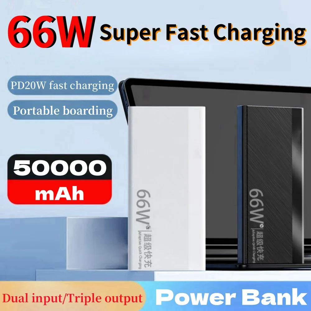 

PD20W bidirectional fast charging 66W 50000mAh Digital Display Fast Charging Power Bank Ultra-thin Portable External Battery