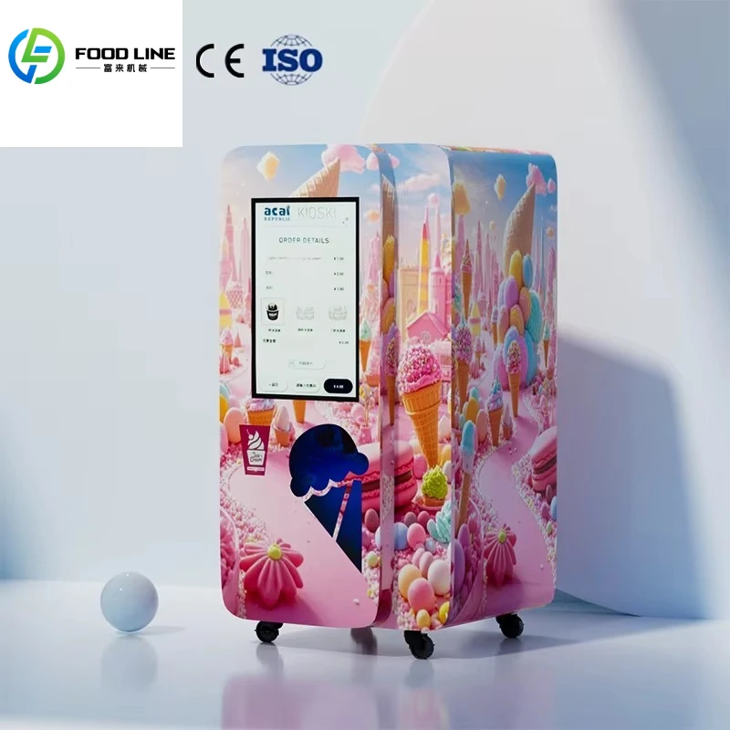 Customize Smart Ice Cream Vending Machine Fully Automatic Self Service Frozen Dessert Maker with  Advertising Display Screen