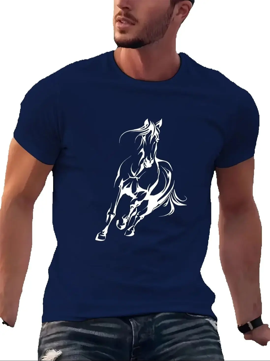 

Summer Fashion Casual Loose Men's T-Shirt Running Horse Pattern Printed Round Neck Short Sleeved T-Shirt Top 100-6XL