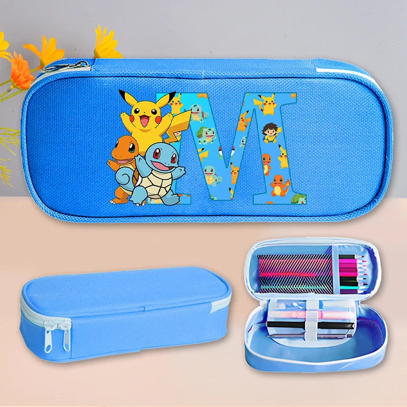 

Anime Pokemons Large Capacity Pencil Case for Students Cartoon Pikachu Letter Printed Pen Bag Fashion Stationery Storage Pouch