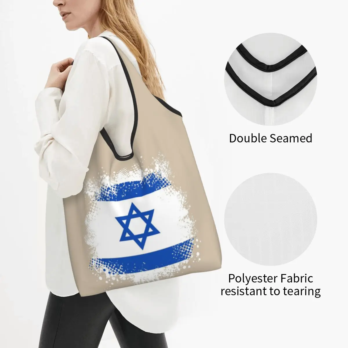 Flag Of Israel - Splat Portable Tote Shopping Bags Large Capacity Shopper Bag Groceries Handbag Shoulder Bag