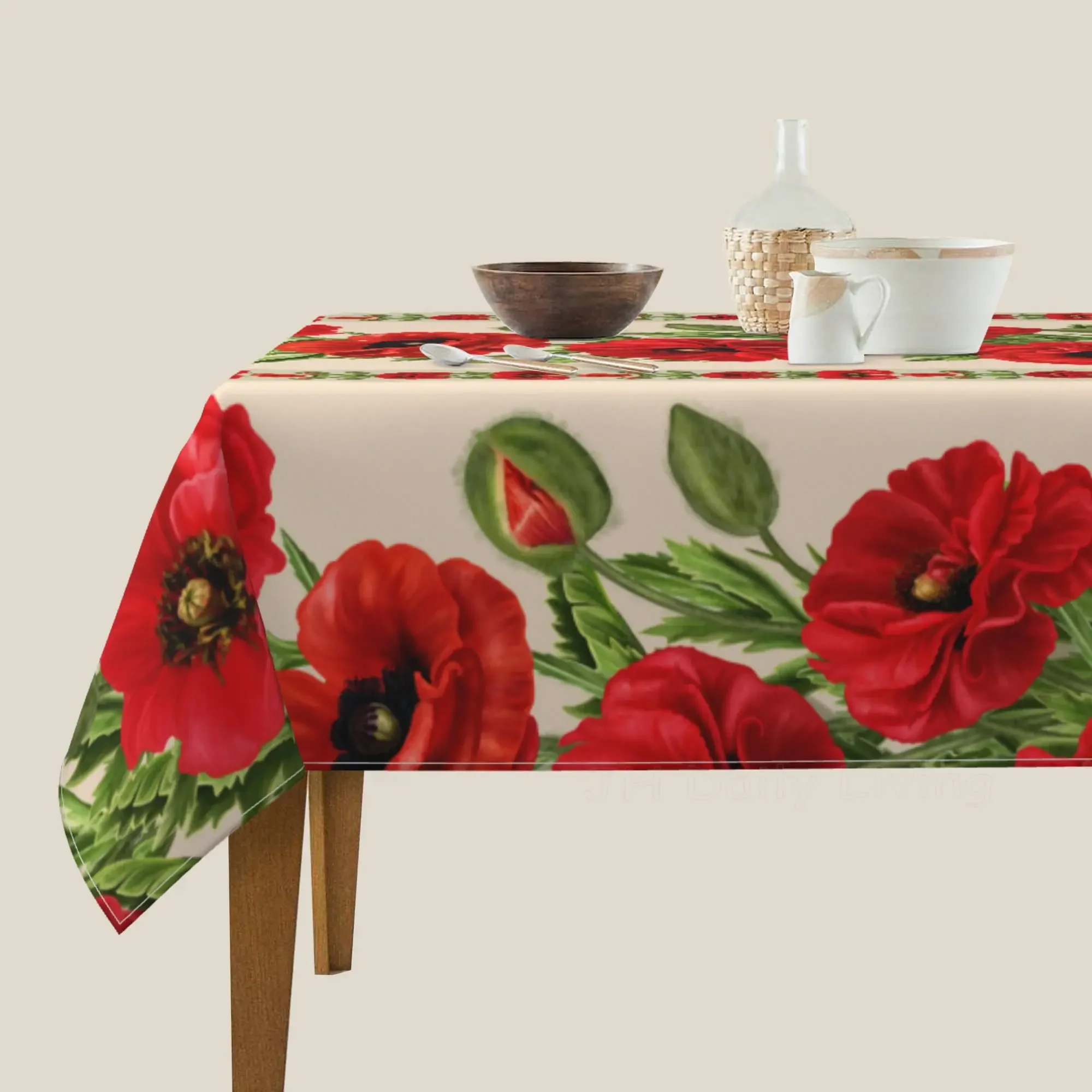 Red Flower Poppy Square Tablecloth 60x60 Inch Washable Table Cover Table Cloth for Kitchen Dinning Party Tabletop Decor