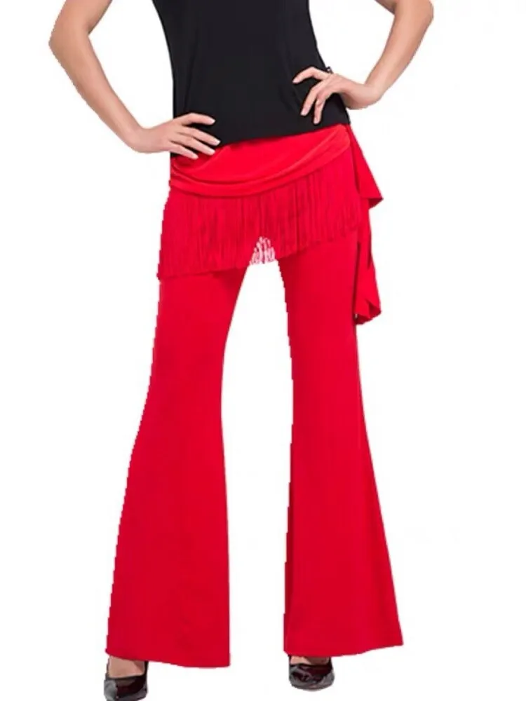 

Tassel Ballroom Waltz Dance Pants Dancewear Classical Slim Fit Standard Competition Luxury Latin Women Solid Color Trousers 2024