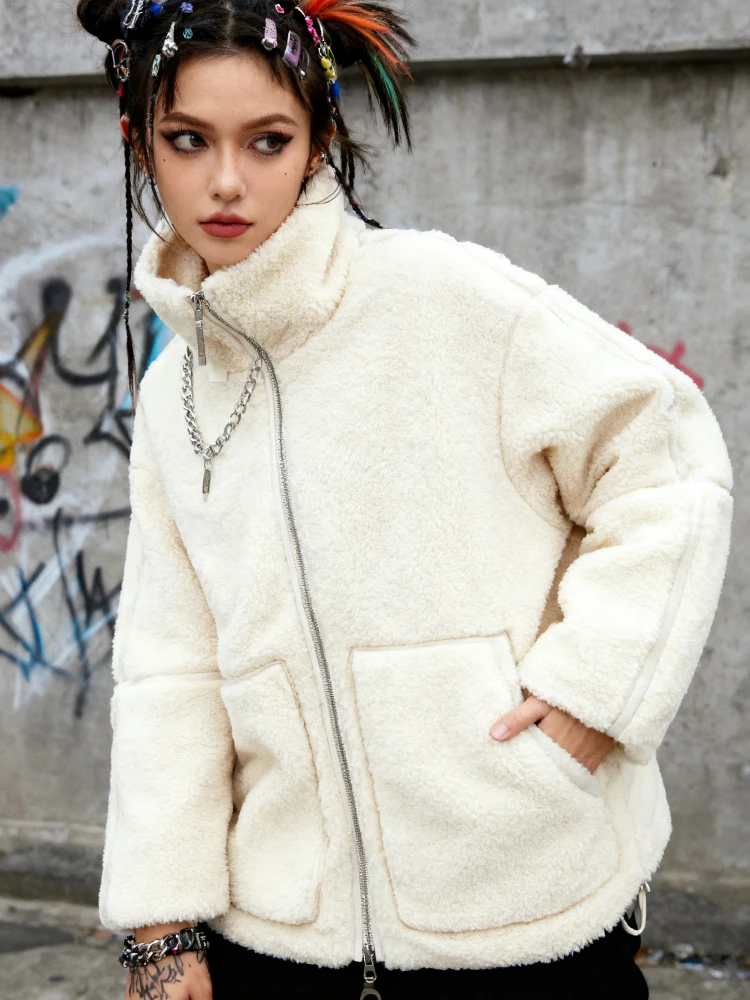 

Autumn/Winter American Hot Girl Solid Color Retro Style Lamb Hair High Neck Wool Plush Hoodie Japanese Harajuku Hot Girl Tops