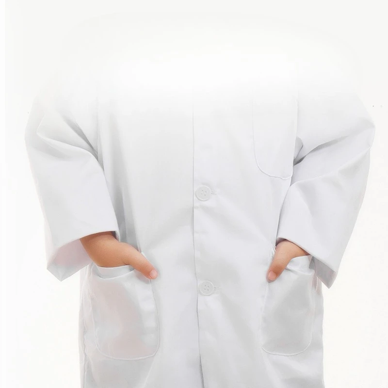 Children's White Coats Doctors and Nurses Uniforms Pure White Work Clothes Science Experiment Clothing Kindergarten Role-playing