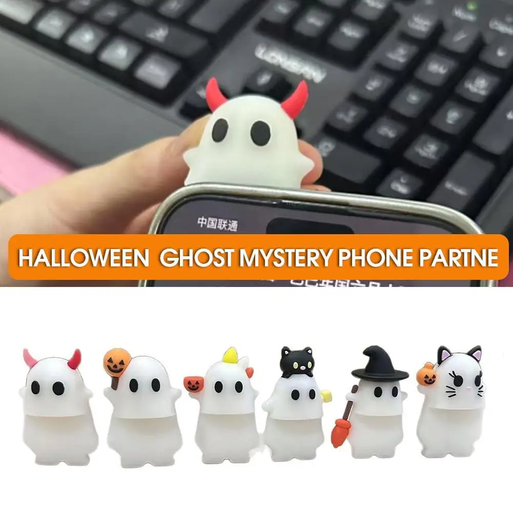 

Ghost Mystery Phone Buddy, милый декор для телефона с призраком на Хэллоуин, мини-фигурка-сюрприз, подарки для всех мобильных телефонов