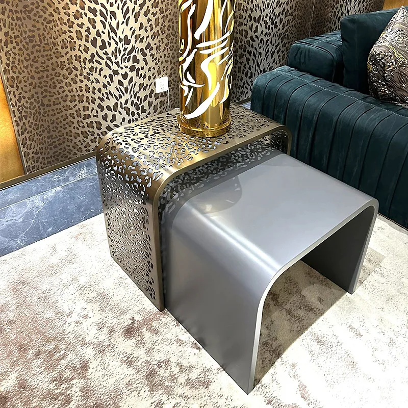 Stainless steel edge few light luxury senior designer villa living room home combination sofa corner few