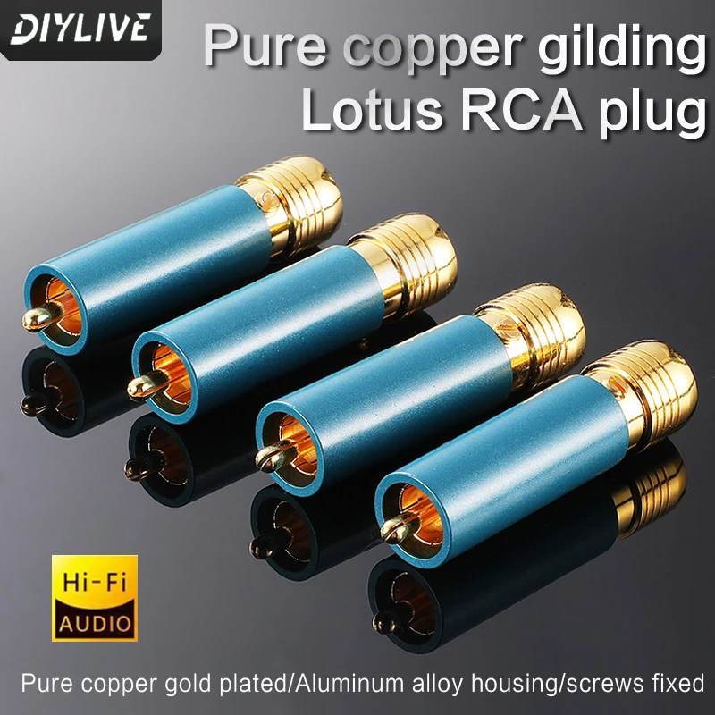 

Fever Audio cable Lotus Head 24K gold plated self-locking free welding rca connector Lotus plug RCA head HIFI signal line