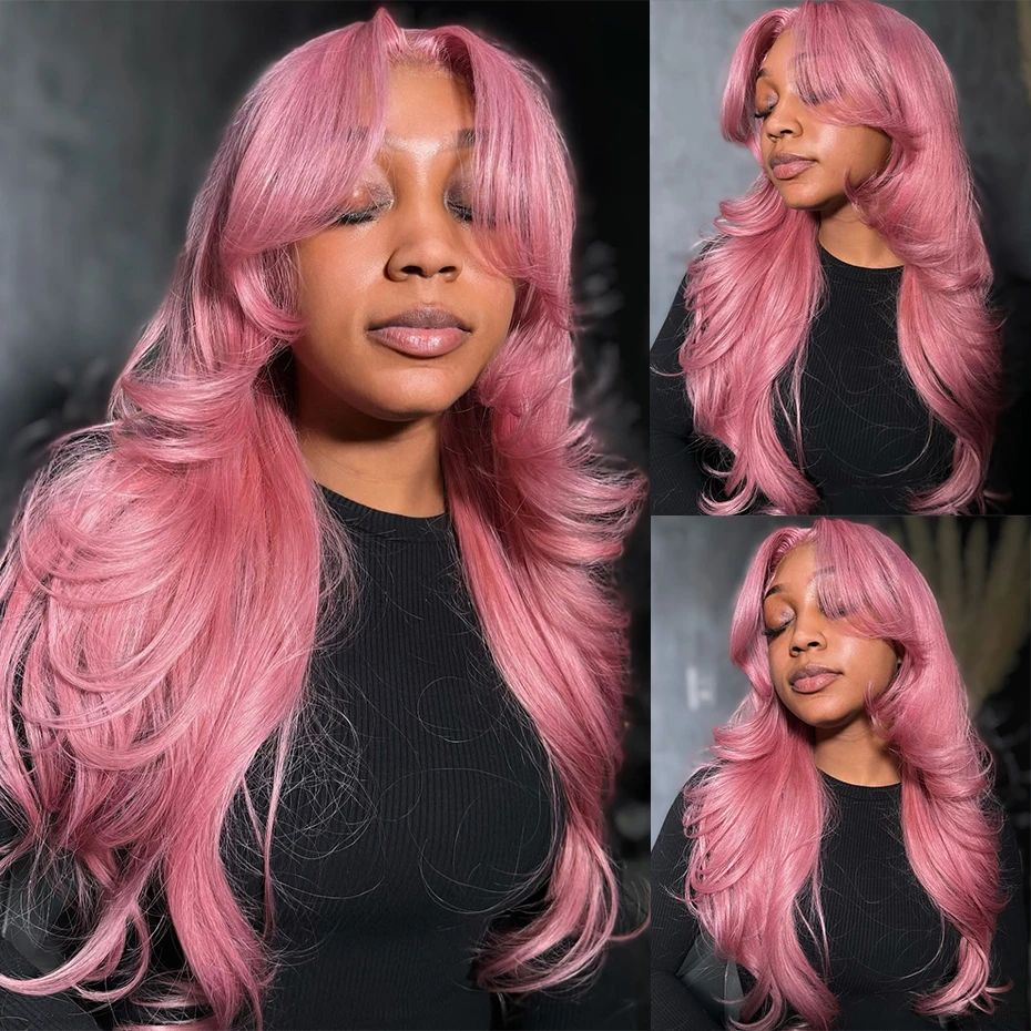 36 40 Inch Pink Colored Human Hair Wigs For Women Hd Transparent 13x6 Lace Frontal Wig Preplucked Remy Flesh Pink Lace Front Wig - Image 2