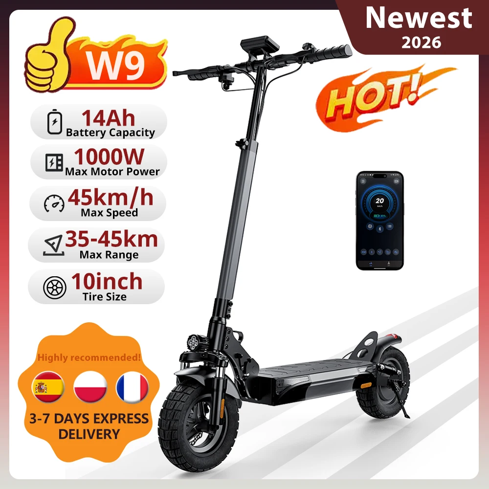 W9 10 pouces hors route Scooter électrique 1000W moteur arrière 48V14Ah batterie 45 km/h 35-45KM gamme double freins à disque avec APP E Scooter