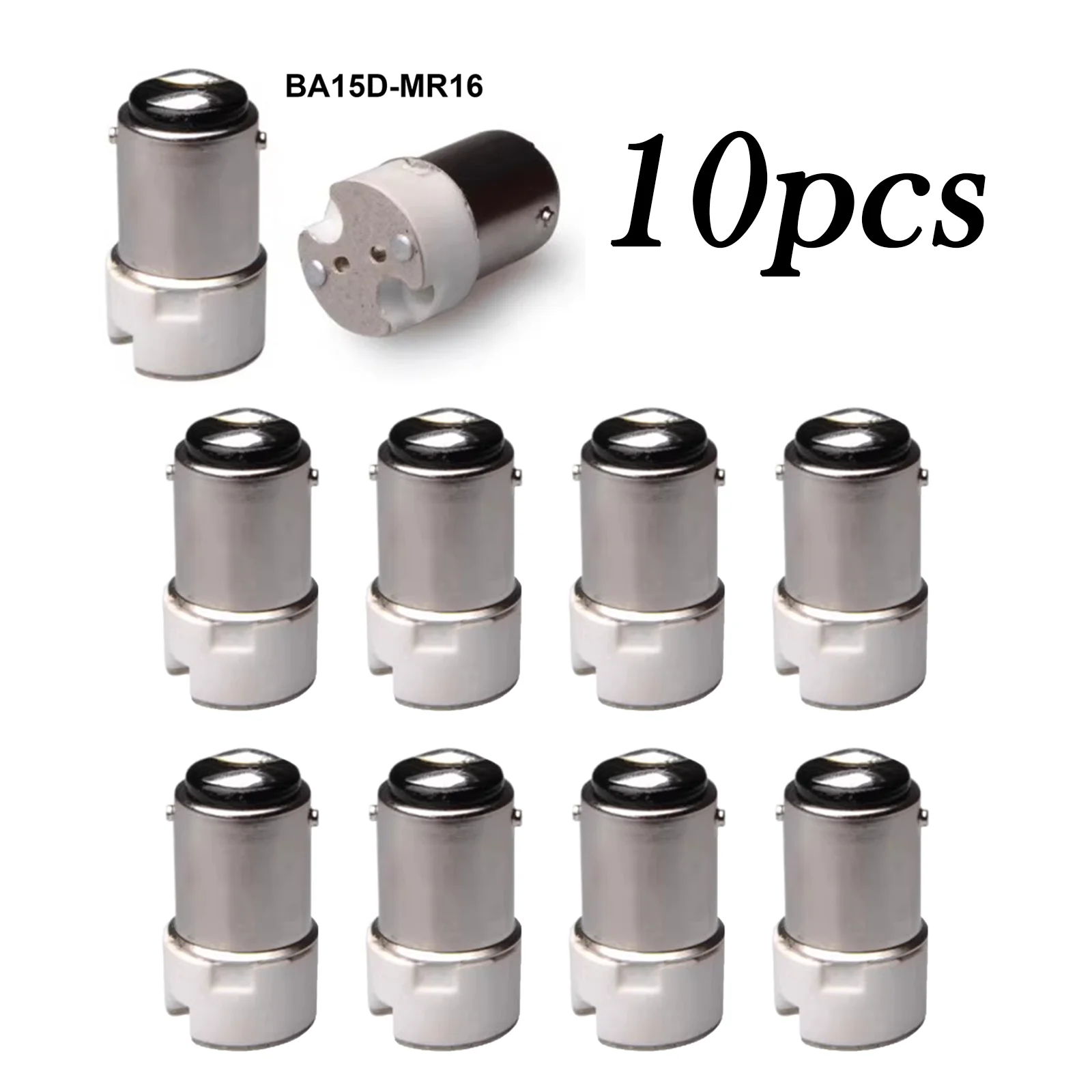 10pcs New White BA15D to MR16 Bulb Socket Converter, Adapter for LED Halogen CFL Lamps Holder, Lot