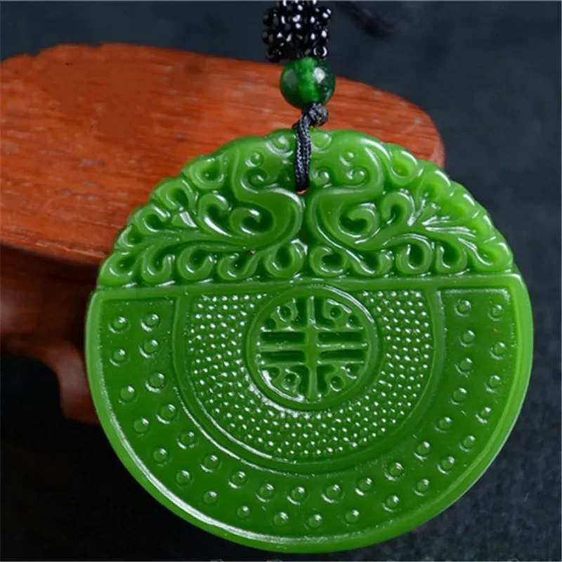 

Natural Green Hand Carved Double Dragon Ping'an Buckle Jade Pendant Boutique Jewelry Men's and Women's Zodiac Dragon Necklace