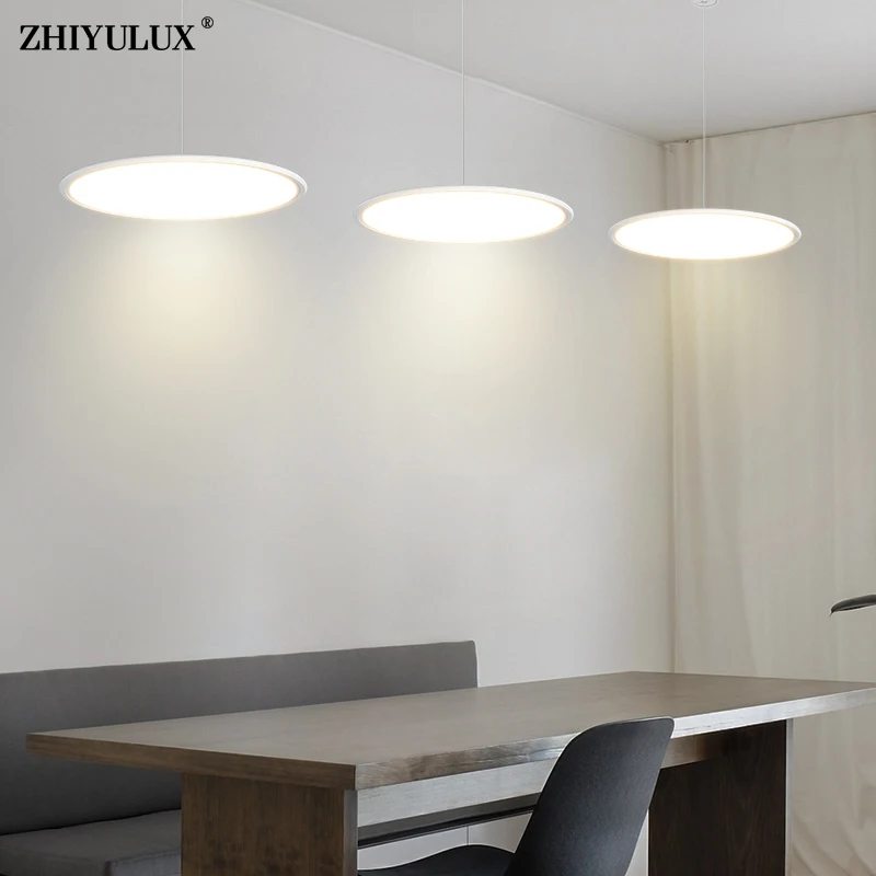 بعيد يعتم بسيط مستدير أسود أبيض الحديثة LED الثريا أضواء غرفة المعيشة الطعام قلادة غرفة نوم مصباح إضاءة البار إضاءة داخلية #4