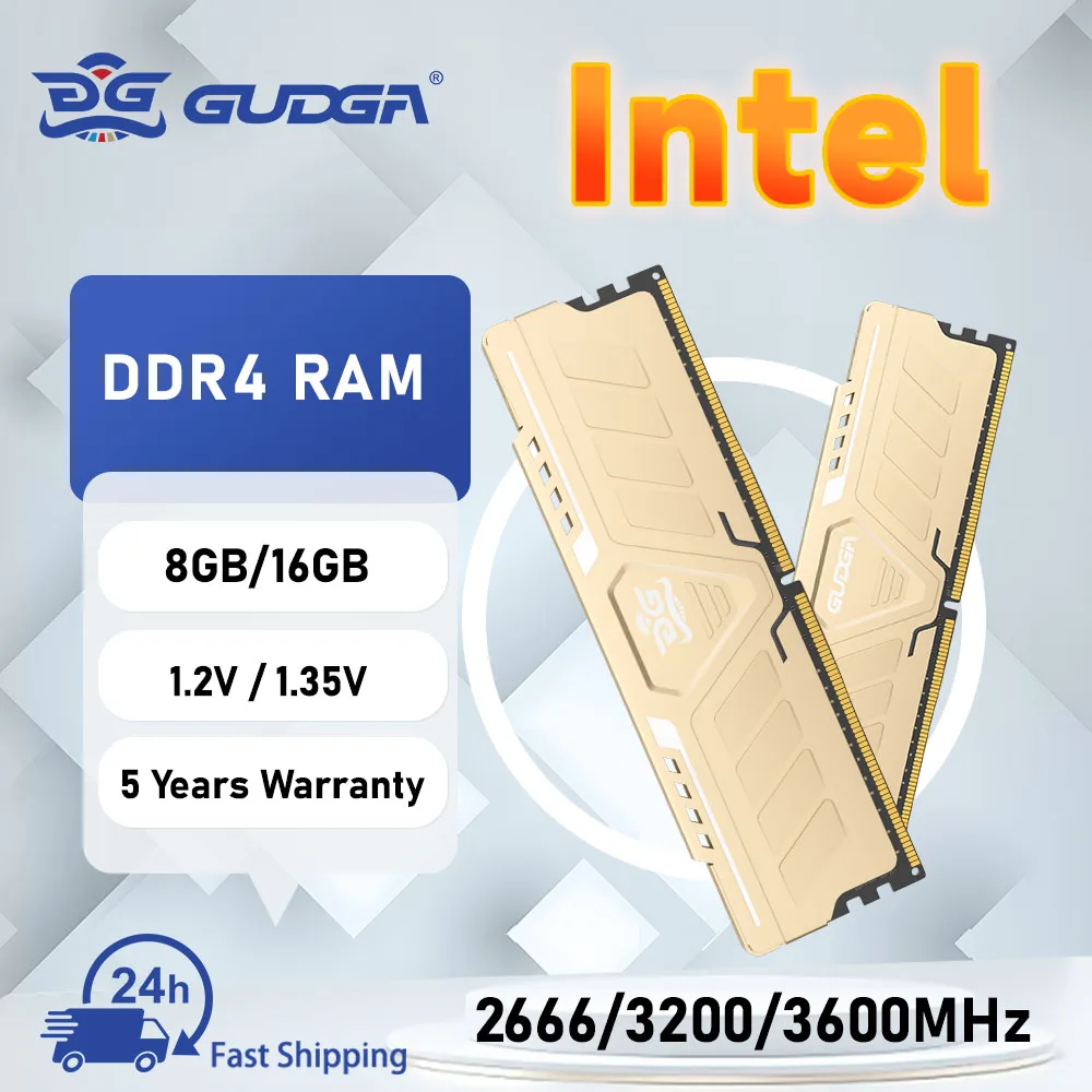 GUDGA DDR4 Ram Memory 3200Mhz 8GB 16GB 2666Mhz 3600Mhz XMP 2.0 For Deskto Gaming Heat Sink Motherboard Intel