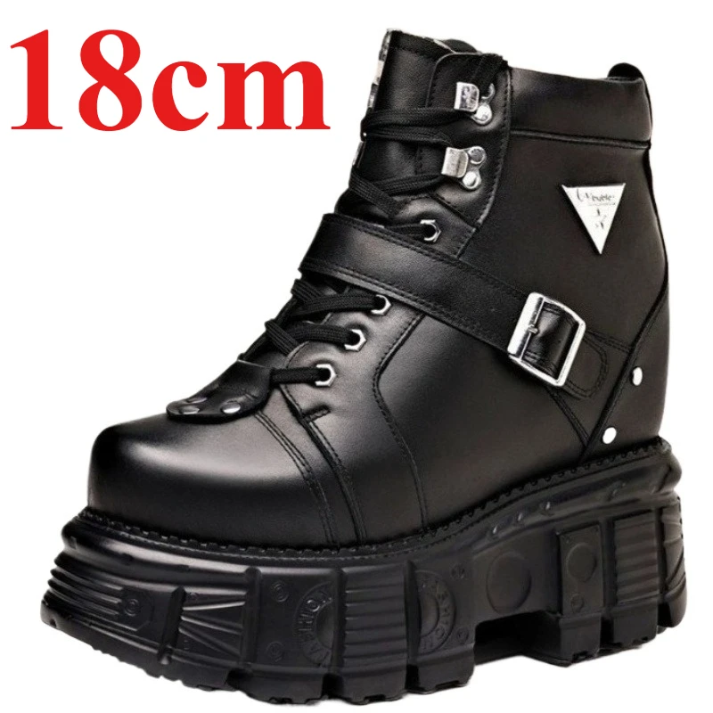 Genuine Leather Motorcycle Boots Shoes for Men's 18cm Elevator Boots Banquet Host Stage Bar Date Actor Leisure Increasing Shoes view 4