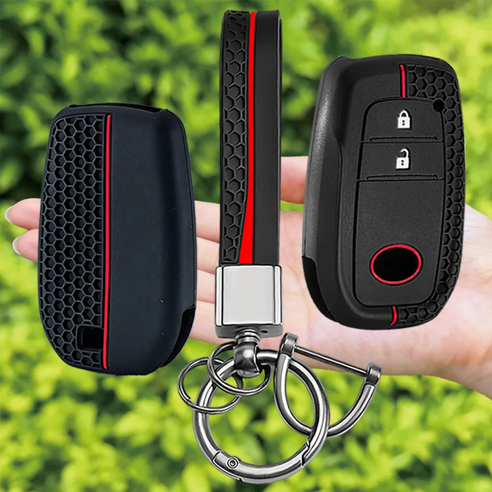 KeyChain Silicone Car Key Case Cover For Toyota Corolla Hatchback Cross Yaris Cross Prius Hilux Land Cruiser LC200 LC250 LC300