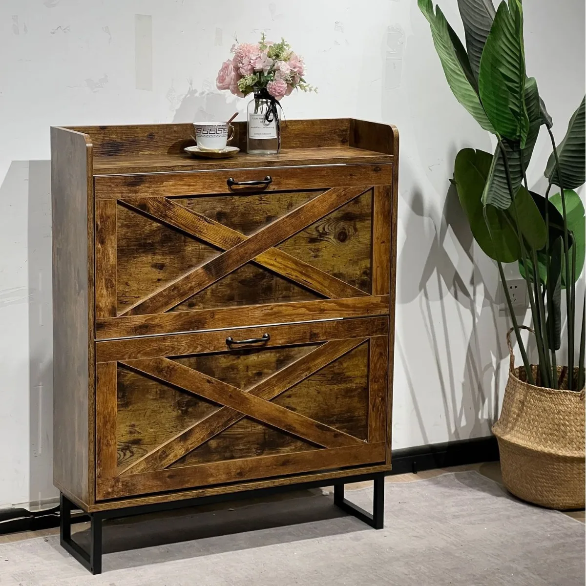 Wind flip drawer entry shoe cabinet household large capacity independent flip bucket with top locker