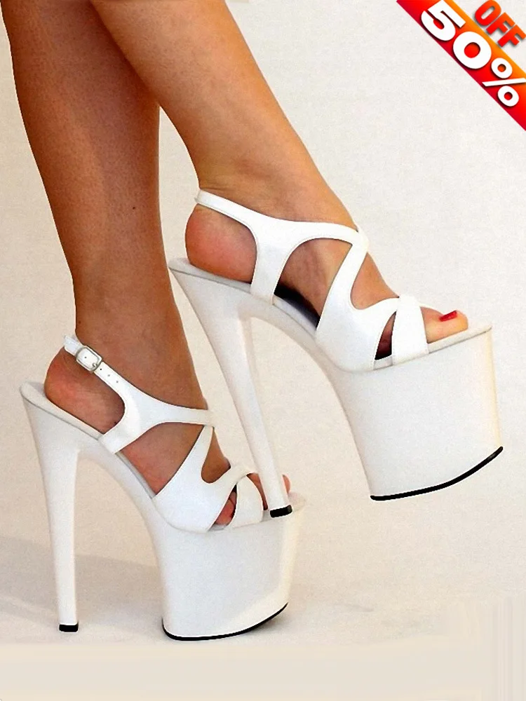 

Baking Paint White 20CM High Heels Roman Punk Crossdresser Exotic Pole Dance Shoes Stripper 8 Inches Platform Women's Gothic