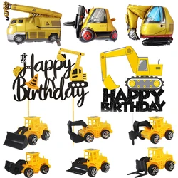 Construction Happy Birthday Cake Topper Glitter Construction Cake Pick Dump Truck Excavator Tractor Party Cake Decorations