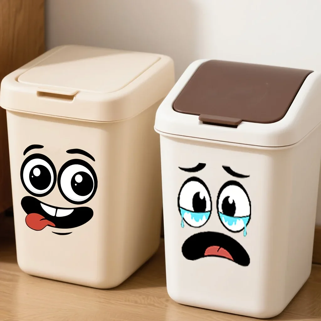 4pcs Set Cute Cartoon Smiley Face Stickers Self-Adhesive Removable Decals for Trash Cans Refrigerators Walls