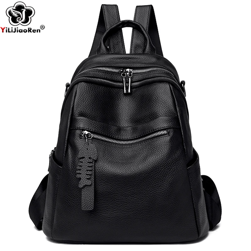 Real Leather Women Backpack Casual Rucksack for Girls Bookbag Ladies Bagpack Large Capacity Travel Backpacks Cowhide Knapsacks