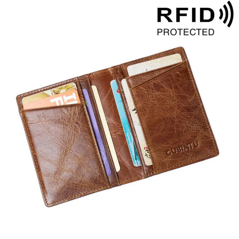 

Slim Genuine leather anti rfid card protection Men's credit card holder id protector wallet driver's license card case for man