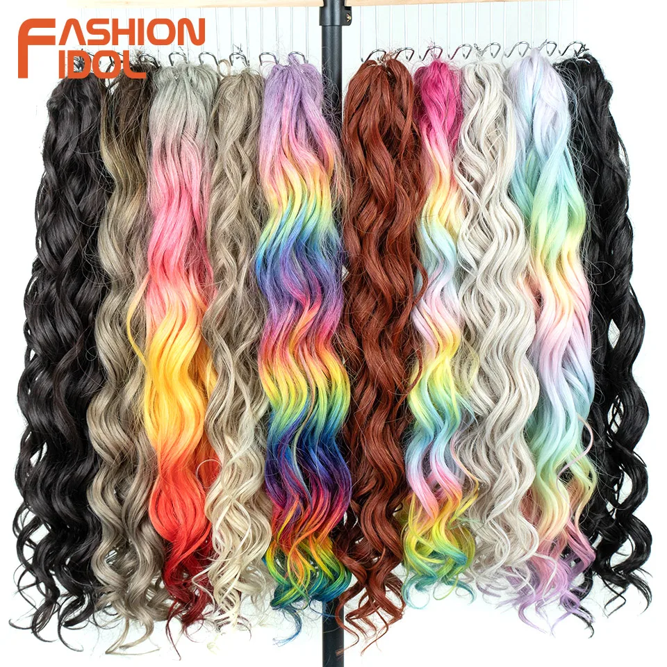 FASHION IDOL 24inch 300g Deep Wavy Crochet Hair Synthetic Twist Curly Hair Crochet Braids Ombre Rainbow Braiding Hair Extensions