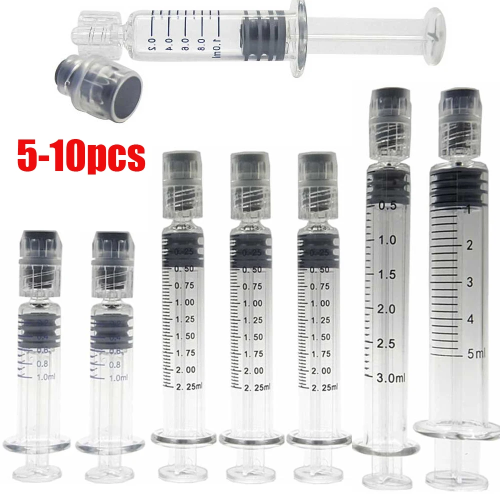 

5-10pcs Glass Syringe Luer Lock Syringe Borosilicate Glass Prefillable Syringe Optional Capacity 1ml/2.25ml/3ml/5ml