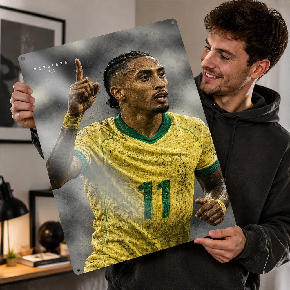 Raphinha Football Printed Poster Customized Metal Sign Matchday Hero Style Wall Art Perfect For Player Collectors In Clubhouse