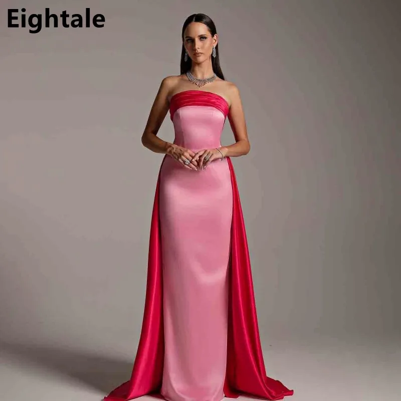 Eightale Pink Contrast Color Strapless Evening Dresses Wedding Party Satin Special Occasion Gowns Bridesmaid Dress Customized