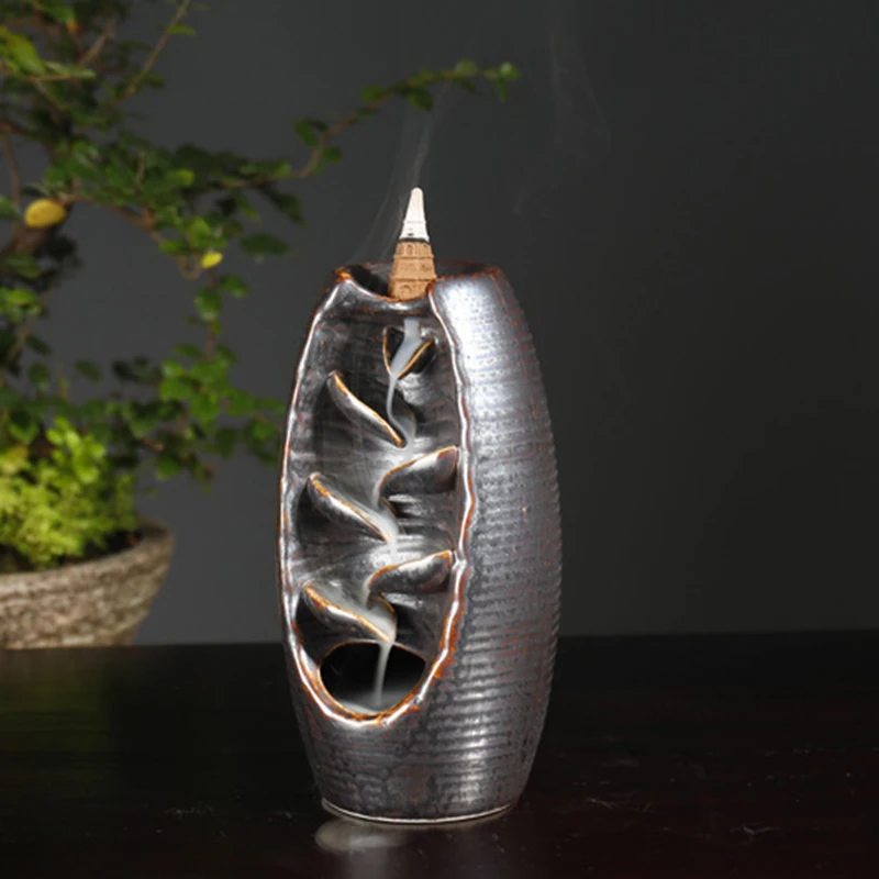 Ceramic Waterfall Backflow Incense Burner, Zen Aromatherapy Home Decor, Home Office Incense Holder for Spa Yoga Meditation