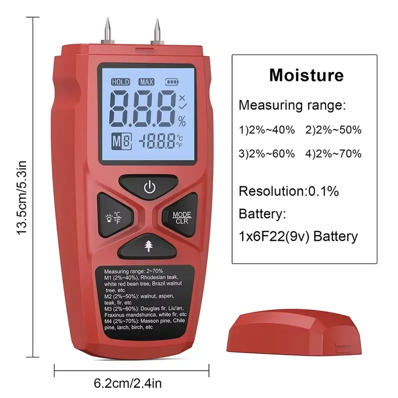 Digital Moisture Meter Handheld Wood Moisture Detector LCD Hygrometer Humidity Measurement Timber Bamboo Paper Herbal