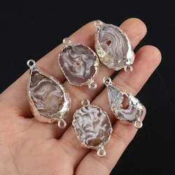 Natural Stone Pendant Sliver Plated Druzy Crystal Double Hole Connector for Trendy Jewelry Making Diy Women Necklace Accessories