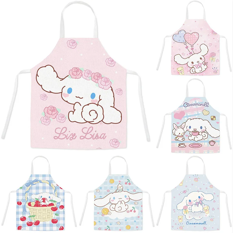 Sanrioed Cinnamoroll Apron Kawaii Cartoon Waterproof Antifouling Anti-greasy Hanging Neck Parent-child Kitchen Polyester Fiber