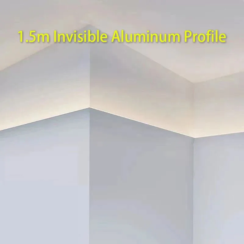Invisible Waist Aluminium Profile 1.5m Top Corner Upward Wall Washing Linear Light Hidden Plaster Ceiling Hard Bar Strip Lights