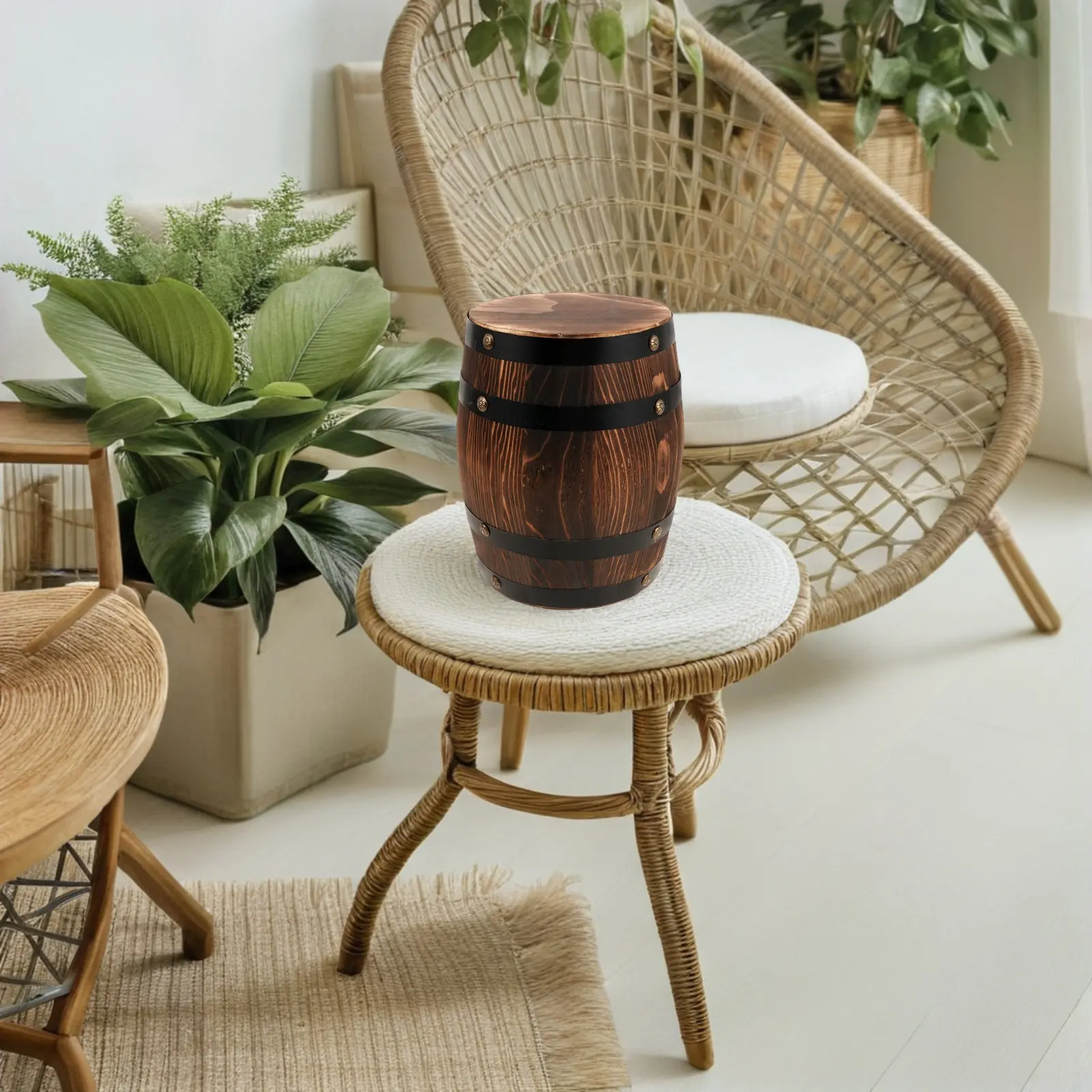 Vintage Oak Barrel Stool Rustic Whiskey Wine Barrel Decor Farmhouse Garden Patio Furniture Round Wood Stool Balcony Side Table