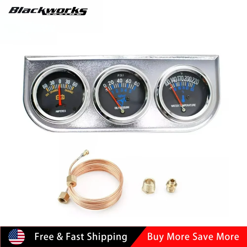 

2 ''52 мм хромированный автомобильный тройной манометр, комплект амперметра, температура воды, давление масла 3 в 1, подходит для большинства горячих стержней и классических двигателей