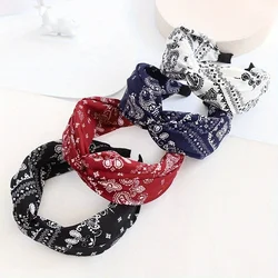 Wide Bohemia Paisley Flower Printed Middle Cross Knot Hairband Fashion Hair Hoop Women Hair Accessories Casual Adult Headband