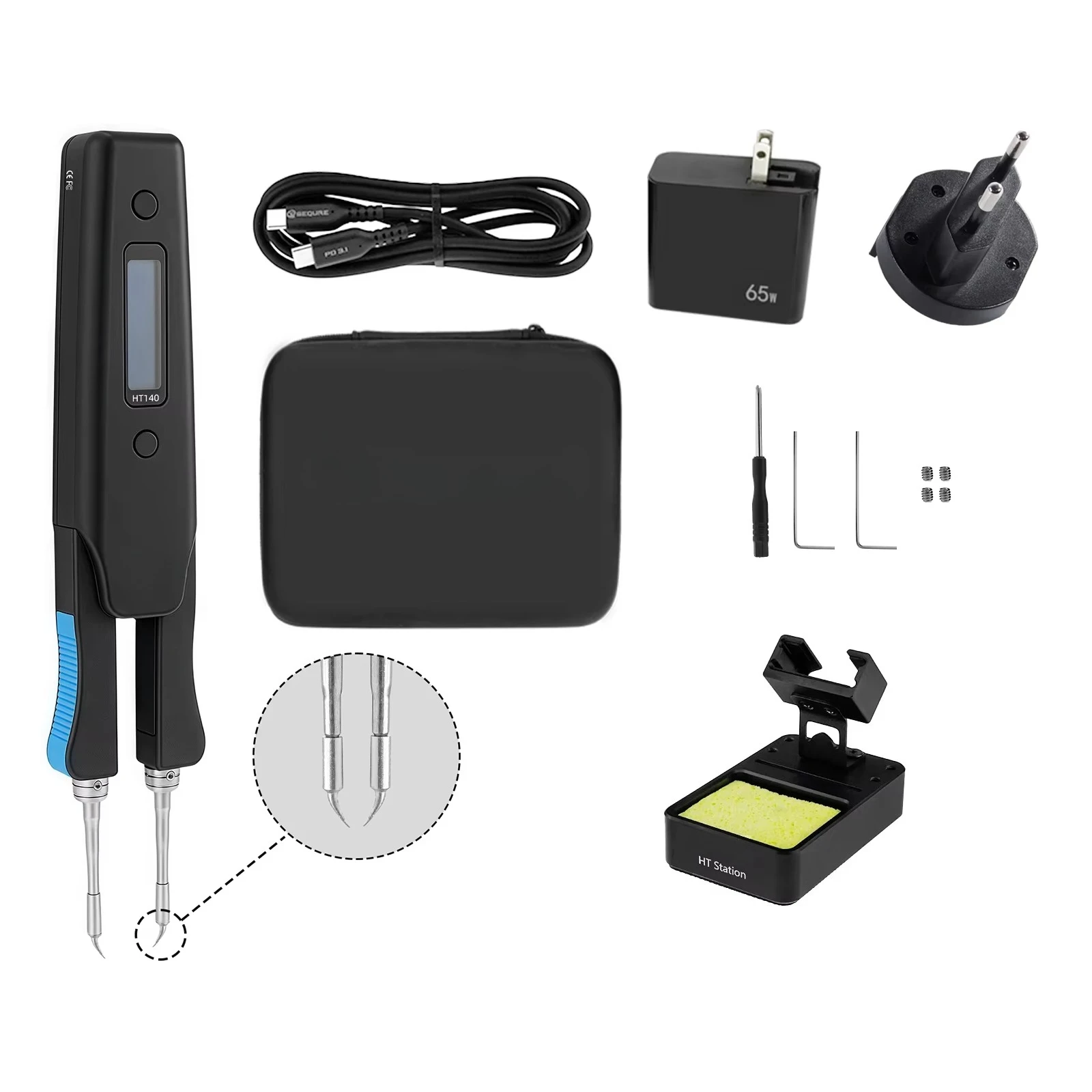 SEQURE HT140 2-IN-1 Hot Tweezers and Soldering Iron Compatible with C210 Soldering Tips and C120 Hot Tweezers EU/AU/US Adapter